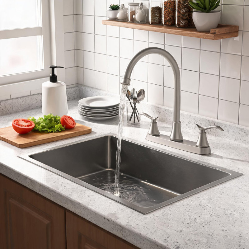 Robinet de cuisine 13 pouces à poignée simple en nickel brossé à arche haute avec douchette pivotante à 360 degrés