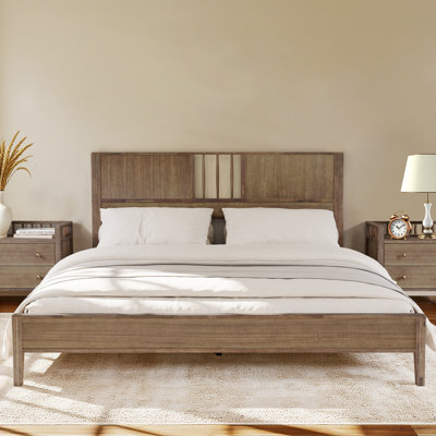 Solid Acacia Wood Bedframe Classic Design 800lbs Capacity,No Box Spring Needed