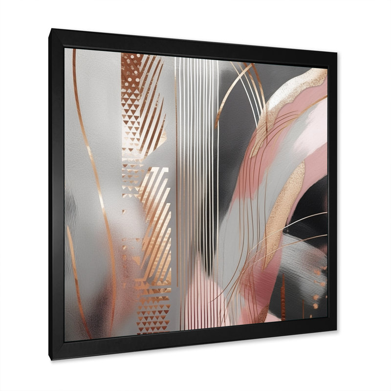 «Pink Rosegold Circle Complexity I - Abstract Modern Shapes», art mural transitionnel, Cadre photo noir, L 24 po x H 24 po