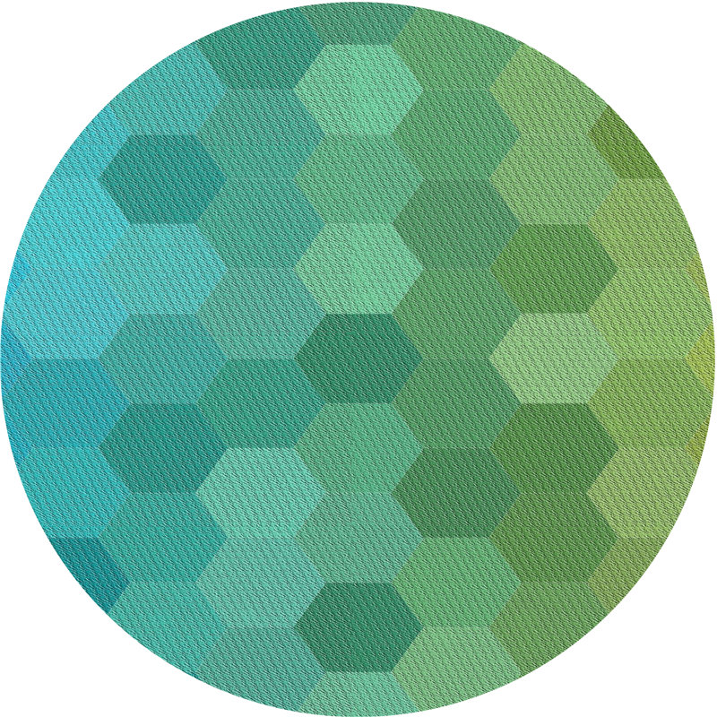 Tapis vert/jaune à motifs, Rond 3 pi