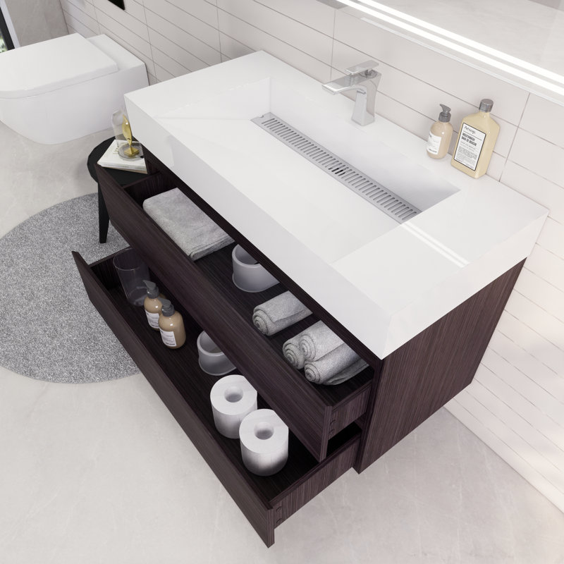 Babajide 42'' Single Bathroom Vanity with Acrylic Top, Dark Gray Oak