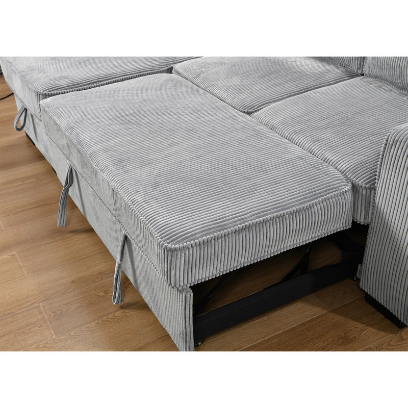 Canapé-lit modulaire convertible en L avec canapé-lit moderne avec méridienne de rangement, port USB et porte-gobelet pour le salon - gris clair Modern