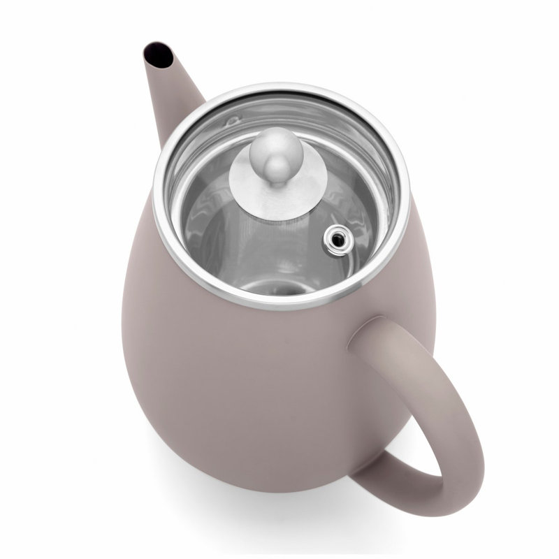Bredemeijer Teapot Double Wall Duet Design Finish  With Stainless Steel Filter, 500 ML, Grey