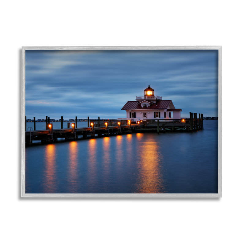 Calm Nighttime Bridge Coastal Lights, art de la giclée encadrée par Rick Berk, H 24 po x l 30 po x P 1,5 po