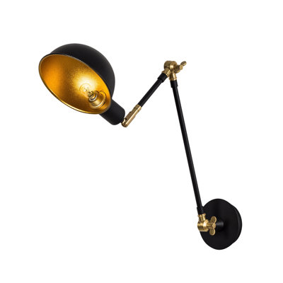 Lampe murale moderne et industrielle, noire et dorée, 5,9 x 11,8 x 19,7 pouces | Corps en métal, douille E27 (40 W maximum) | Certifié IP20, parfait pour les décors scandinaves et industriels | Solution d'éclairage élégante et fonctionnelle