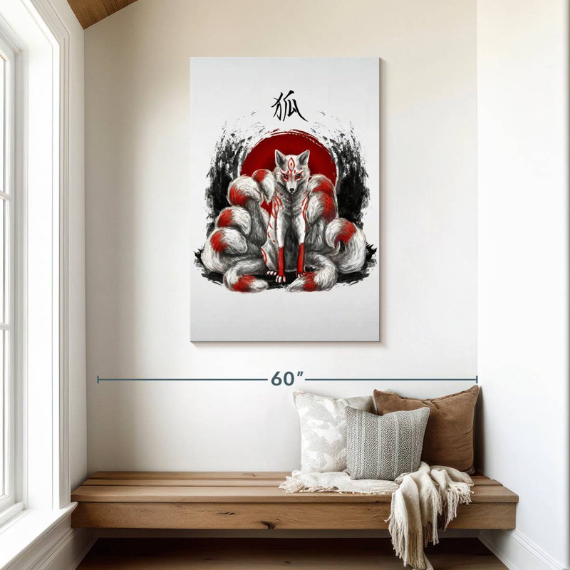 Kelan Japanese Nine Tailed Fox Kitsune, 45" H x 30" W