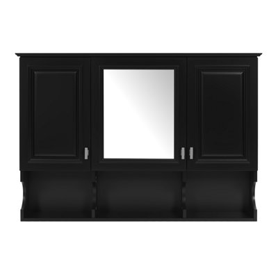 41 Inch Mirrored Medicine Cabinet With Open Shelves, Door And Mirror, Bathroom Storage Cabinet Above Toilet, Black