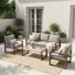 Arunas 5-Person 4-Piece Outdoor Conversation Set with Wood-Grain Steel Frame