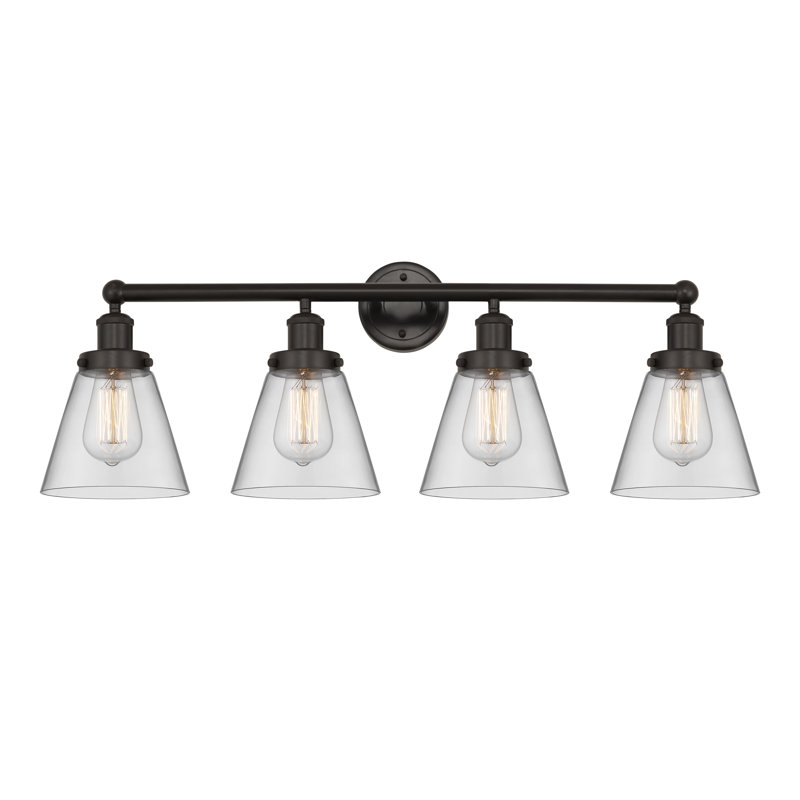 Éclairage pour meuble-lavabo de salle de bain 4 lumières Edison Cone, Clair, Bronze frotté à l'huile