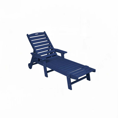 Outdoor HDPE Patio Chaise Lounge Chair with 5 Positions with Wheels & Cup Holder for Pool
