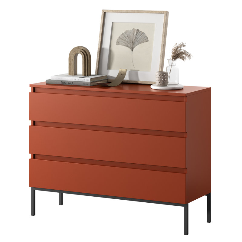 Abrah 100cm W 3 - Drawer Chest of Drawers, Red/Black