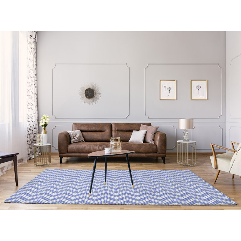 Tapis mauve/gris à chevrons à main inversé, Rectangle 4 pi x 6 pi