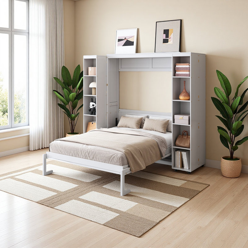 Lit escamotable mural Murphy avec portes de rangement, Blanc