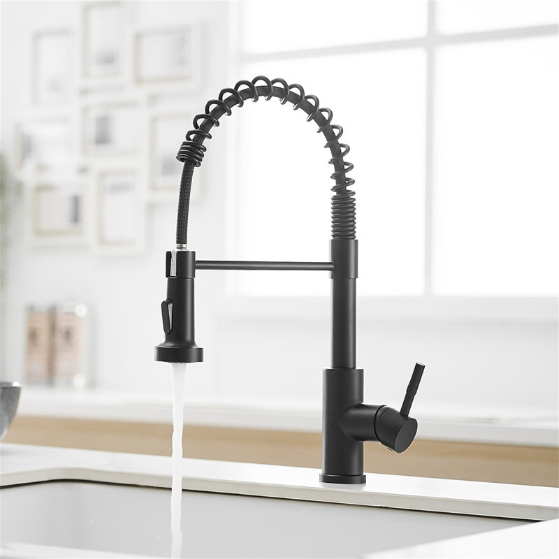 Kitchen Faucet With Pull Down Sprayer Stainless Steel Single Handle Pull Out Spring Sink Faucets, Black