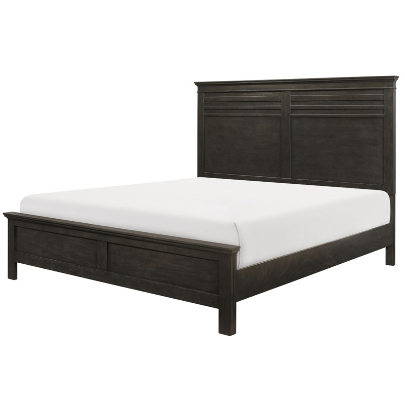 Chambre à coucher au fini gris anthracite - Lit double en bois de style transitionnel, Gris anthracite, Lit double