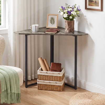 Janautica Triangle Corner End Table, Industrial Side Table with Metal Frame, Space-Saving Accent Table for Small Spaces, Compact Laptop Desk for Living Room & Bedroom
