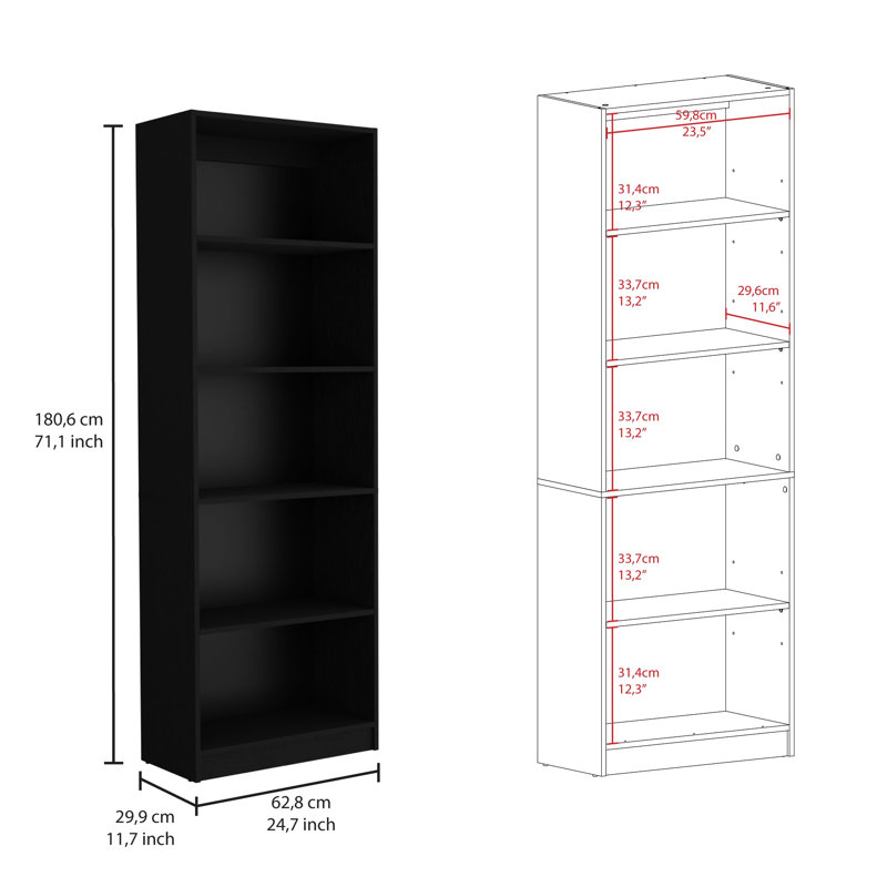 Bibliothèque de salon noire à 3 tablettes, 8 tablettes et plus, en bois