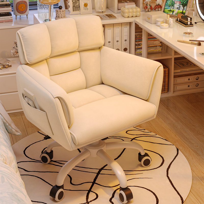 Chaise de bureau rembourrée avec poches latérales, Jaune pâle, Blanc