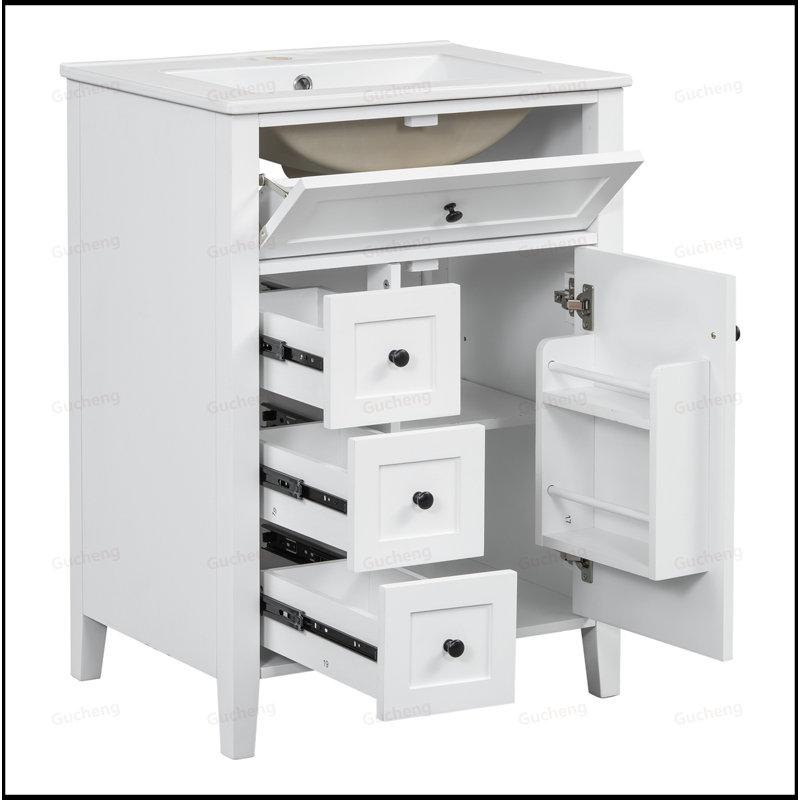 Meuble-lavabo à tablettes réglables avec lavabo, Blanc