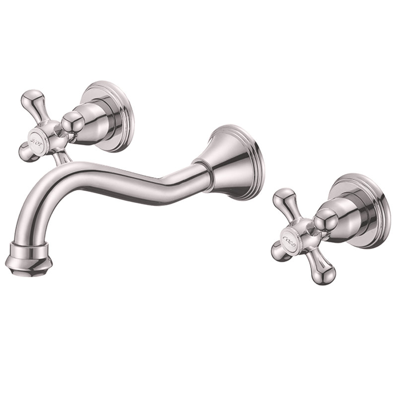 Robinet de salle de bain mural Ria, Nickel brossé