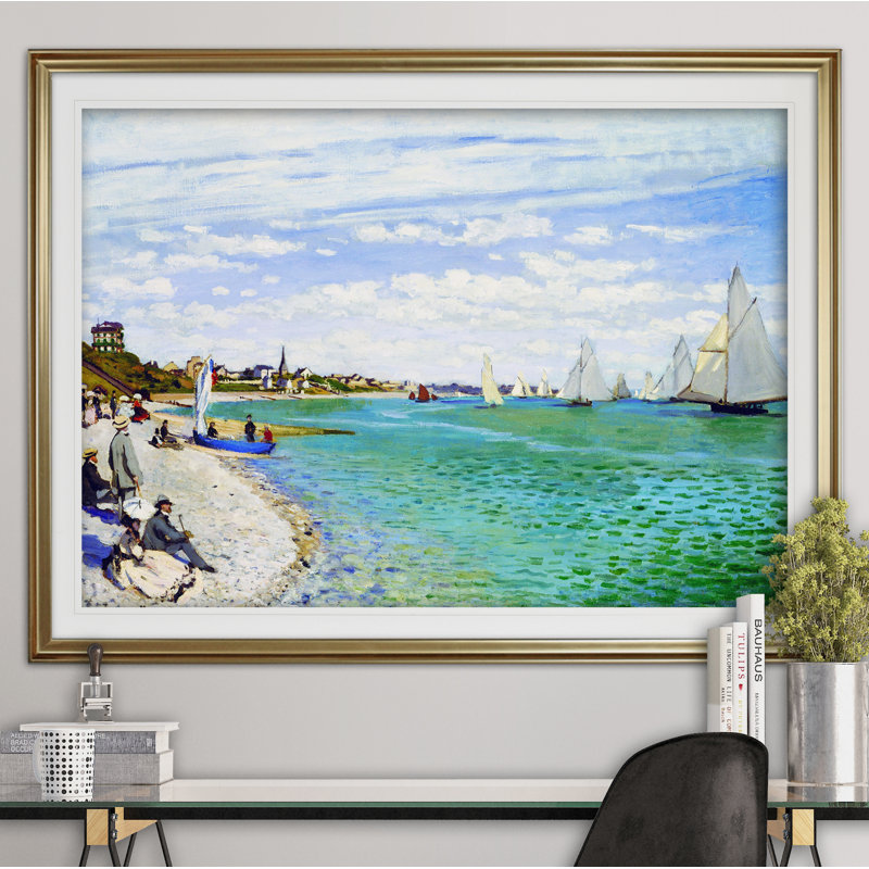 " Regatta At Sainte " by Claude Monet, Gold Framed, 31" H x 43" W x 1.5" D