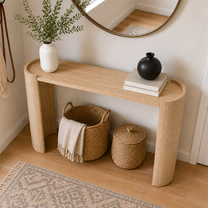 Console en bois naturel de 47 pouces avec pieds incurvés en forme de U