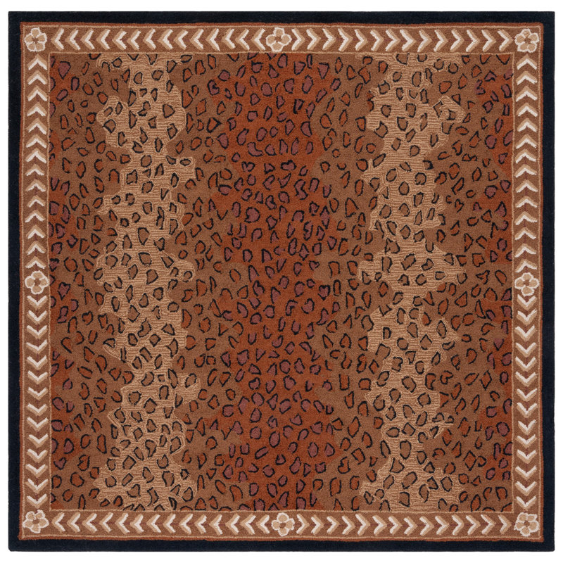 Altman Hand Hooked Wool Animal Print Rug, Square 4'