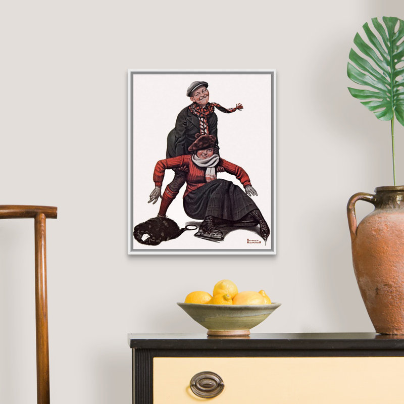 Art mural sur toile The Novice Skater, Cadre flottant blanc, H 22 po x l 18 po x P 1,75 po