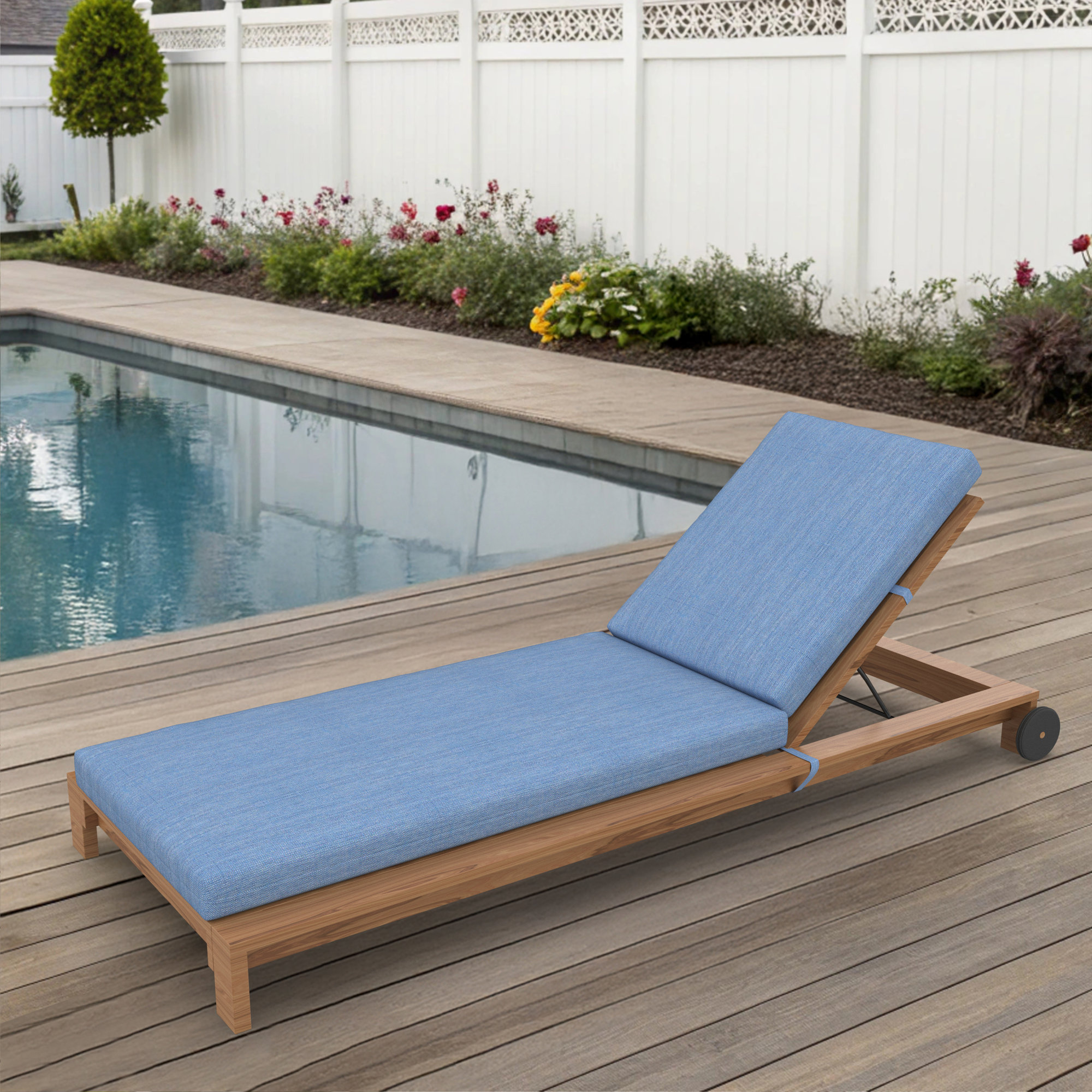Amala Outdoor Sunbrella® Chaise Lounge Cushion, Cast Ocean Sunbrella® Plainweave, 3.5" H x 25" W x 47"D