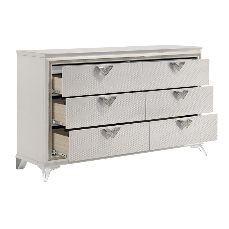 Commode de luxe à 6 tiroirs avec queue d'aronde et plateaux à bijoux en feutre pour les chambres à coucher modernes