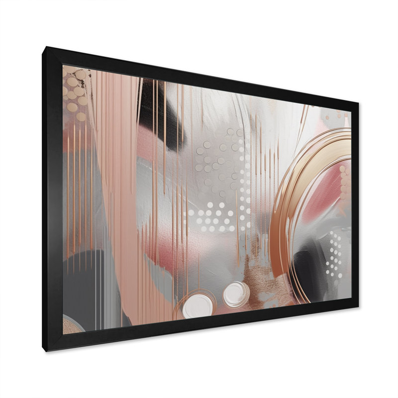 «Pink Rosegold Circle Chaos II», art moderne sur toile transitionnel, L 32 po x H 24 po, Cadre photo noir