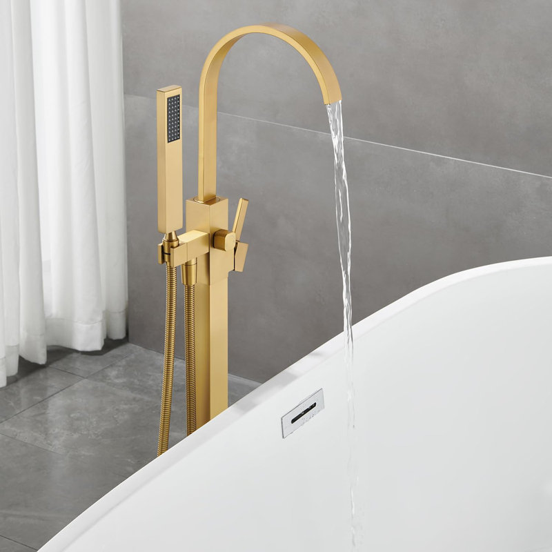 Robinet de baignoire autoportant brossé à fixation au sol avec douche à main
