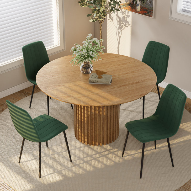 Ensemble de table de salle à manger, 5, Vert, Chêne