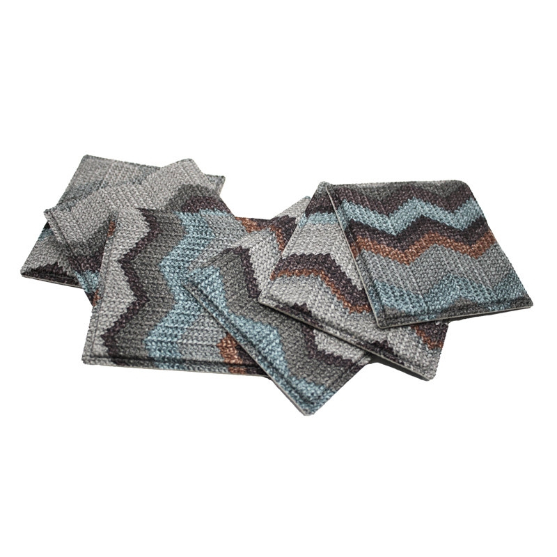 Square 6 Piece Car Coaster Set, Blue / White / Grey
