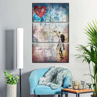 " Girl And Heart Balloon Multi Piece Canvas Print " 3 - Pieces