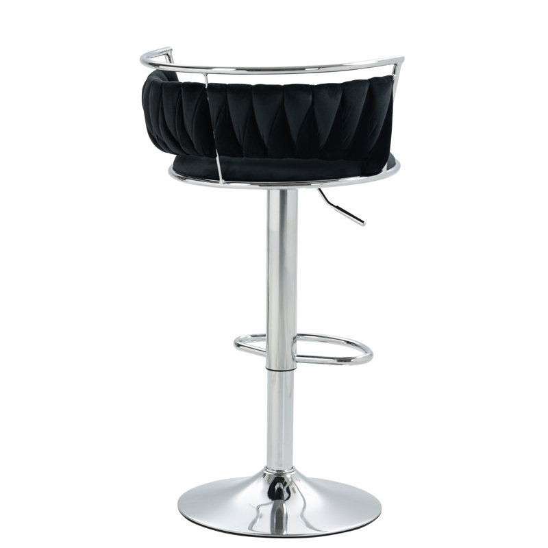 Christal Height Adjustable Swivel Bar Stool, Silver, Black