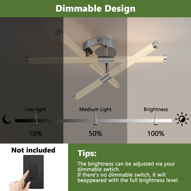 Contemporary Led Ceiling Fixture, 360° Rotatable Acrylic Shade Semi Flush Mount Light For Home Decor
