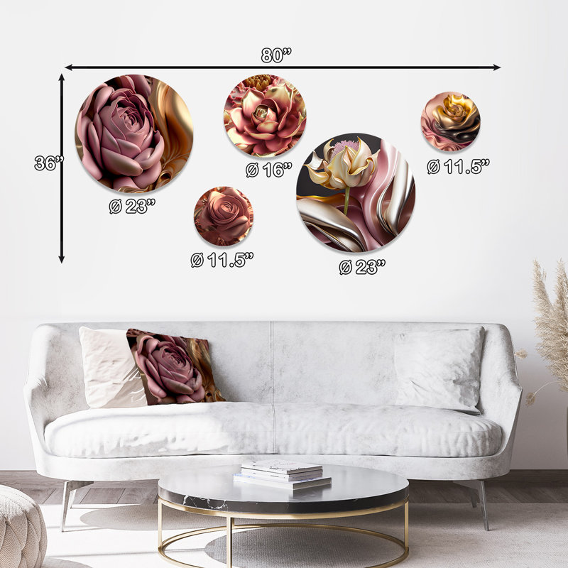 Décoration murale florale en métal rose et doré Glam Flowers II