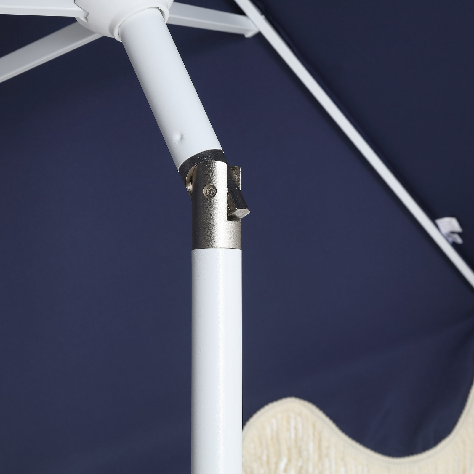 Skyler 108'' Fringe Tilt Top Outdoor Umbrella, Navy/White, White