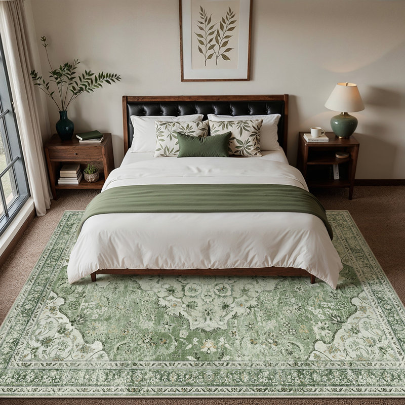 Eleanor Vintage Oriental Washable Area Rug With Non-Slip Backing, Rectangle 9' x 12', Green