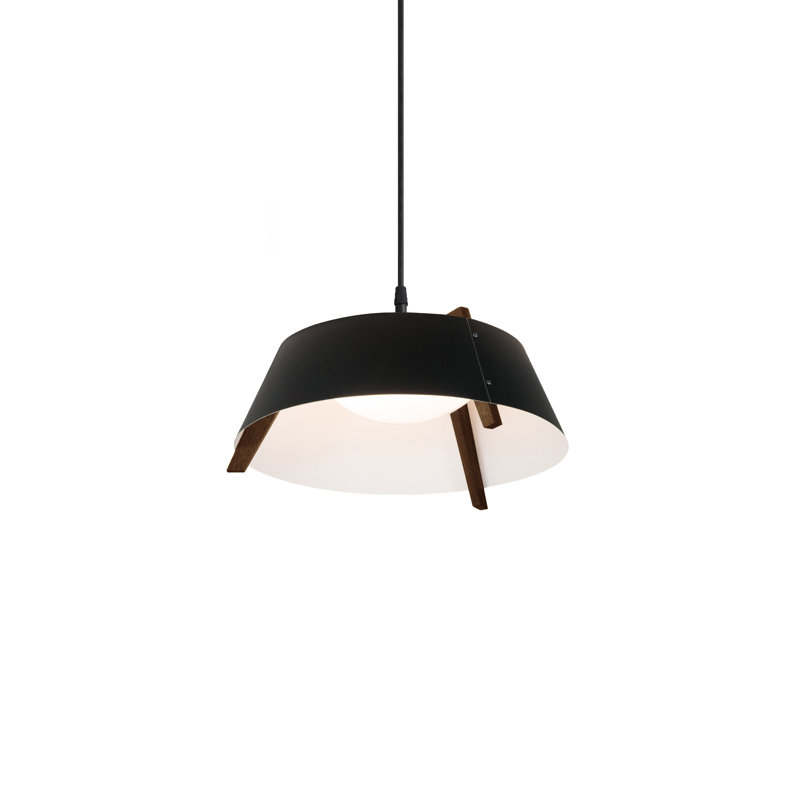 Casia 1 - Light LED Pendant, Matte Black with Matte White Interior, Walnut, 8.2" H x 21.5" W x 21.5" D