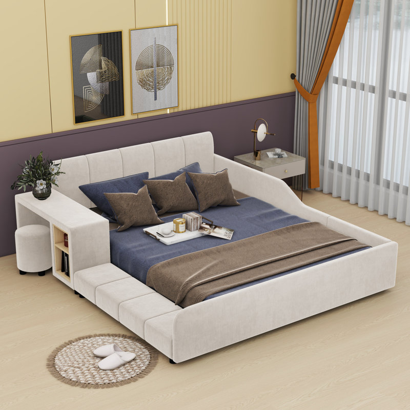 Grand lit tapissier Zeynep, Beige