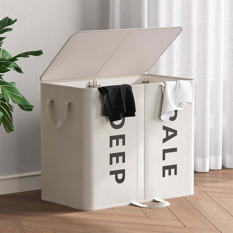 Bhargava Fabric Laundry Hamper with Handles, White, 50 x 60 x 35