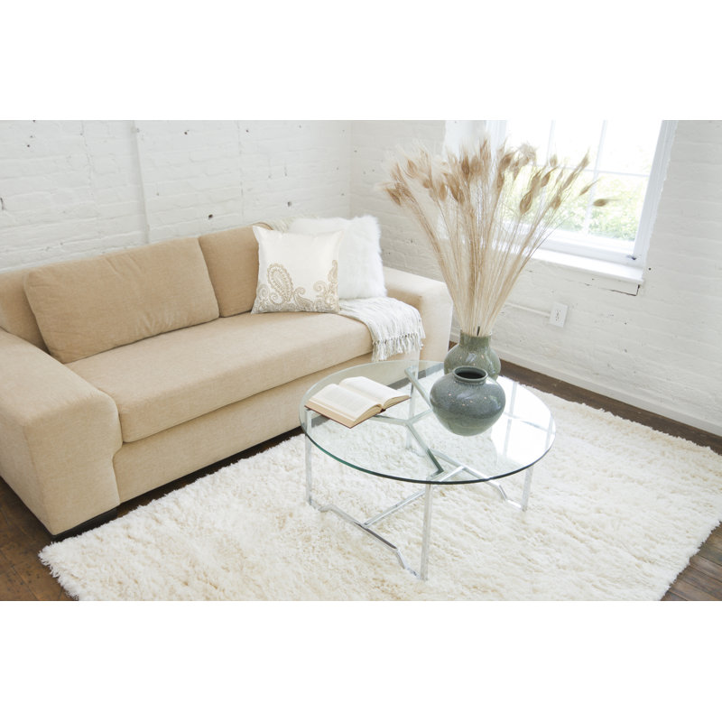 Zia Handmade Flatweave Wool/Viscose Cream Area Rug, Rectangle 5' x 8'