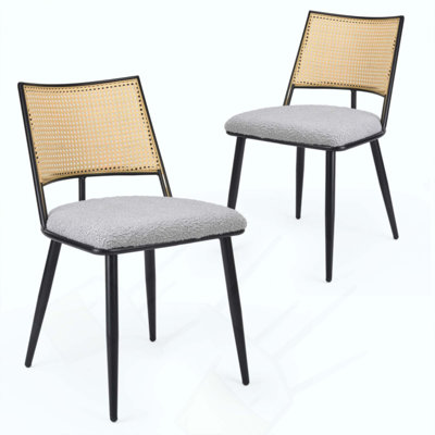Ensemble de 2 chaises de salle à manger de style moderne Mid-Century avec dossier et structure en métal, chaises d'appoint rembourrées Boucle pour salle à manger, cuisine et salon