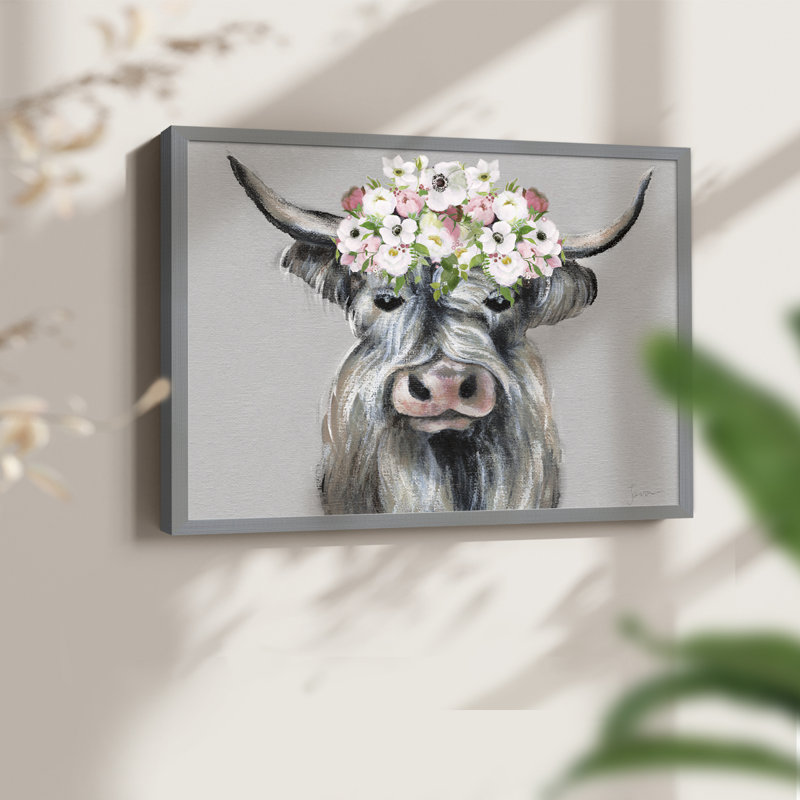 Couronne florale Highland - impression encadrée - réversible, H 22 po x l 28 po, Gris