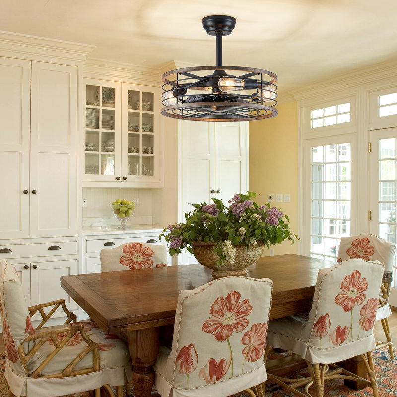 20" Farmhouse Caged Ceiling Fan with Light Kit and Remote Control
