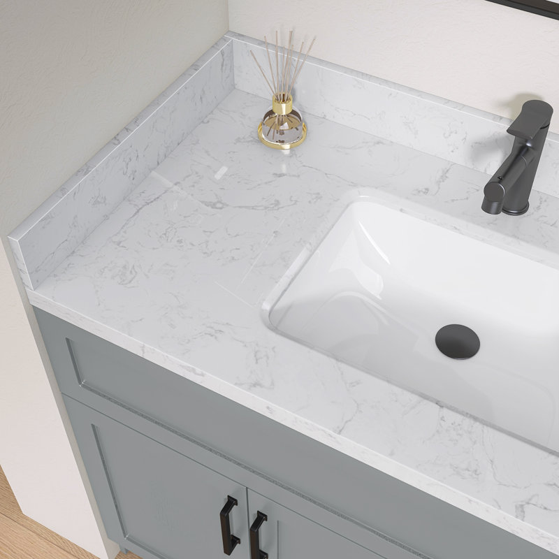 42 po Dosseret de meuble-lavabo en pierre d'ingénierie 4 po Éclaboussure de meuble-lavabo blanc Carrara