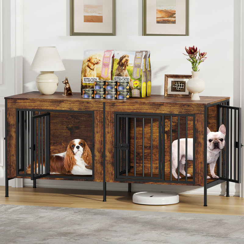 Cage pour animaux de grande taille avec séparateur, Brun, H 26,18 po x l 55,12 po x P 20,47 po