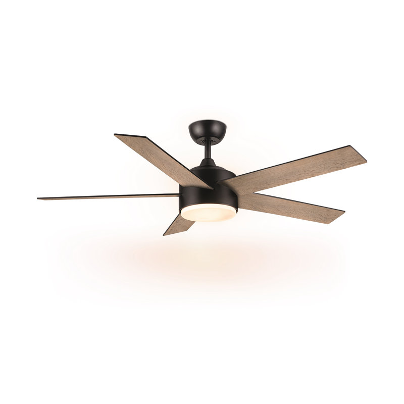  Ventilateur de plafond d'intérieur à DEL 52 pouces à 5 pales avec lumière vive 3CCT, télécommande 6 vitesses, moteur CC réversible et minuterie, tiges verticales 5 "/ 52"